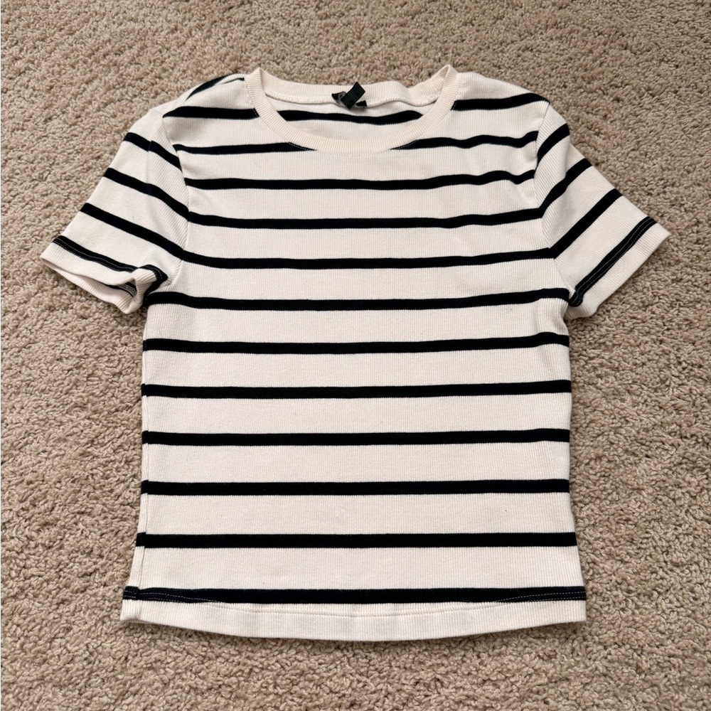Express Classic Navy and White Striped Cropped Tee